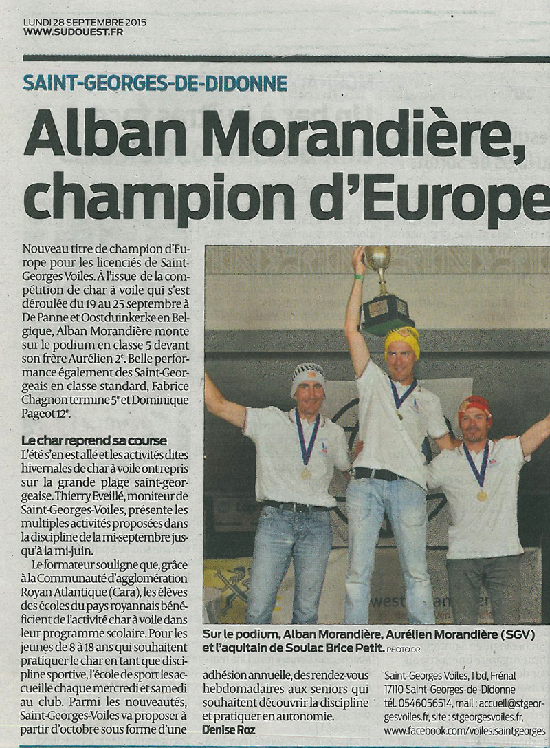 Alban Morandière champion du monde de char à voile